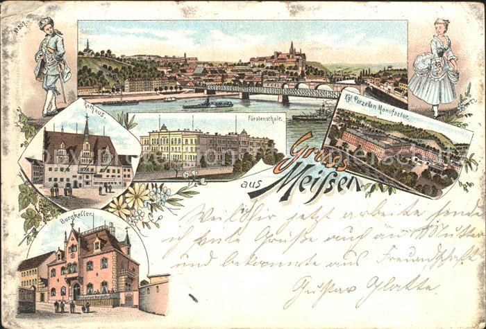 Meissen Elbe Sachsen Panorama mit Albrechtsburg Porzellan Manufaktur Rathaus Fue