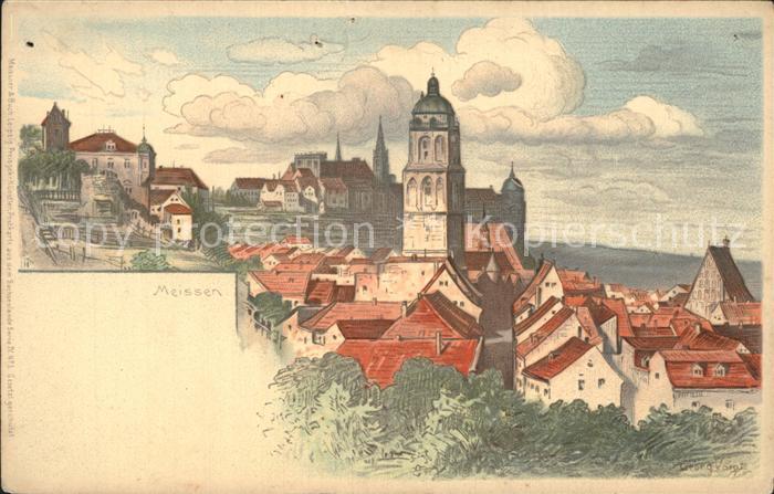 Meissen Elbe Sachsen Altstadt Frauenkirche Kuenstlerkarte