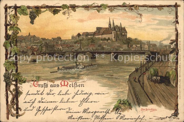 Meissen Elbe Sachsen Elbbruecke Dampfer Burgberg Albrechtsburg Weinreben Kuenstl