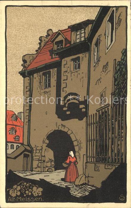 Alt Meissen Elbe Burgtor Kuenstler Steinzeichnung