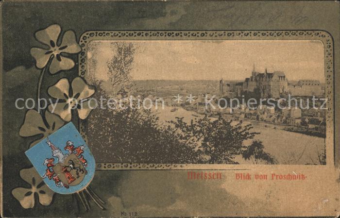 Meissen Elbe Sachsen Blick von Proschwitz Burgberg Albrechtsburg Kleeblatt Wappe