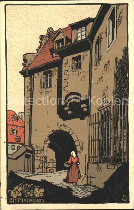 Alt Meissen Elbe Burgtor Kuenstler Steinzeichnung