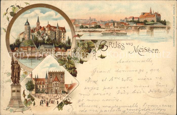 Meissen Elbe Sachsen Burgberg Albrechtsburg Dom Elbbruecke Denkmal Litho