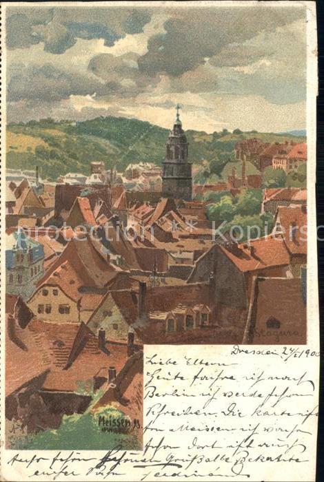 Meissen Elbe Sachsen Altstadt Frauenkirche Kuenstlerkarte Reichspost