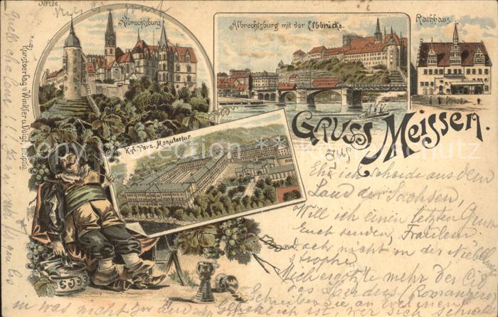 Meissen Elbe Sachsen Albrechtsburg Elbbruecke Rathaus Kgl Porzellanmanufaktur Li
