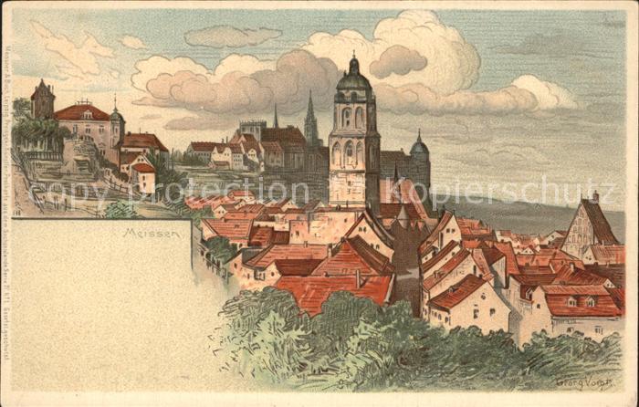 Meissen Elbe Sachsen Altstadt Frauenkirche Albrechtsburg Kuenstlerkarte