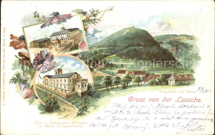Waltersdorf Zittau Panorama mit der Lausche Bahnhof Litho Reichspost