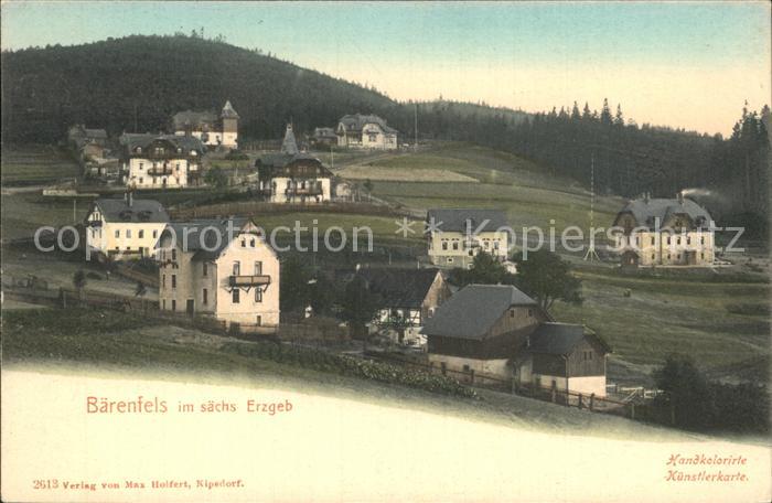 Baerenfels Erzgebirge Teilansicht handkolorierte Kuenstlerkarte