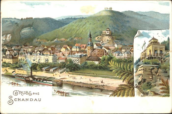 Bad Schandau Ortsansicht mit Kirche Schlossbastei Elbsandsteingebirge Elbe Dampf