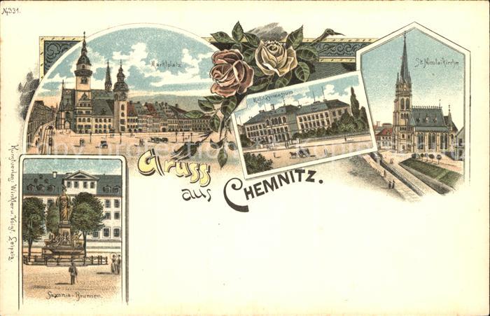 CHEMNITZ Sachsen Marktplatz Sankt Nicolaikirche Saxoniabrunnen