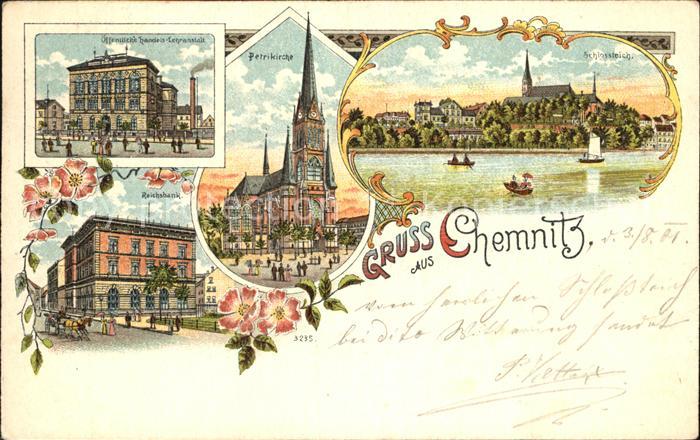 CHEMNITZ Sachsen Reichsbank Petrikirche oeffentliche Handelslehranstalt