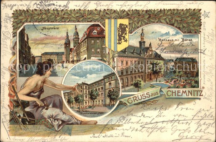 CHEMNITZ Sachsen Hauptmarkt Rathaus Boerse Technische Staatslehranstalt