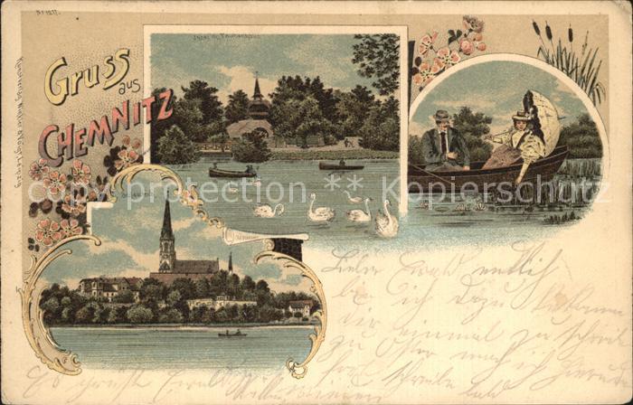 CHEMNITZ Sachsen Insel mit Taubenhaus Schlossteich Bootspartie