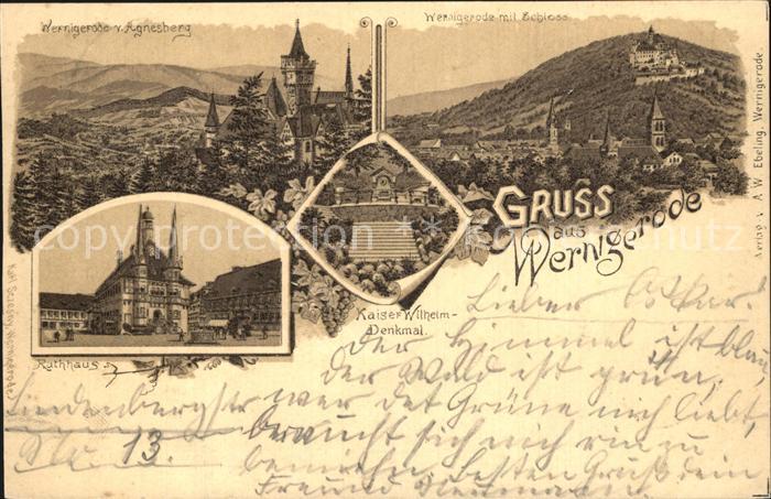 Wernigerode Harz Kaiser Wilhelm Denkmal Schloss Rathaus Agnesberg