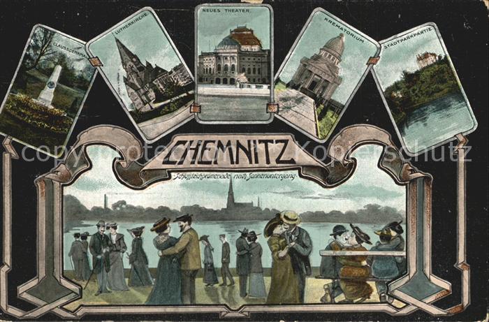 CHEMNITZ Sachsen Schlossteichpromenade Sonnenuntergang Lutherkirche Krematorium