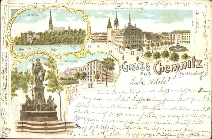 CHEMNITZ Sachsen Schloss Justizpalast Neumarkt Hauptmarkt Saxoniabrunnen