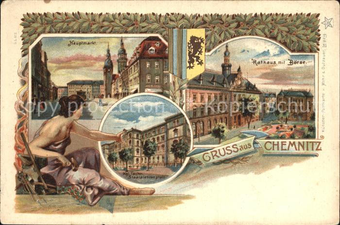 CHEMNITZ Sachsen Rathaus Boerse Hauptmarkt Technische Staatslehranstalt