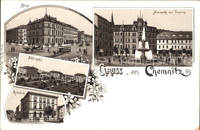 CHEMNITZ Sachsen Boerse Neumarkt mit Fontaine Schlachthof Reichsbank
