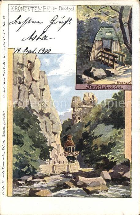 Bodetal Harz Kronentempel Teufelsbruecke Kuenstlerkarte