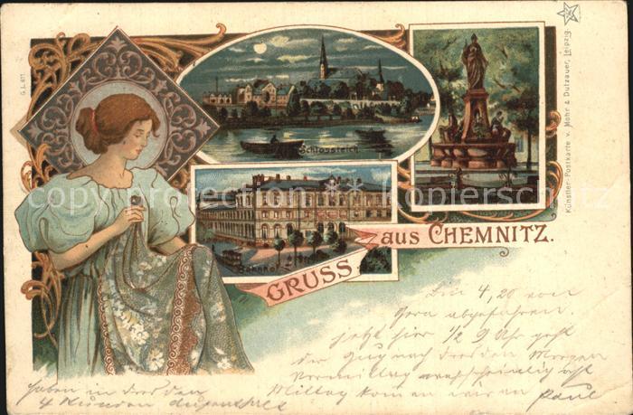 CHEMNITZ Sachsen Schlossteich Bahnhof Denkmal Kuenstlerkarte