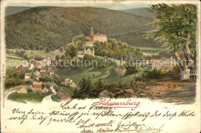 Schwarzburg Thueringer Wald Panorama Kuenstlerkarte