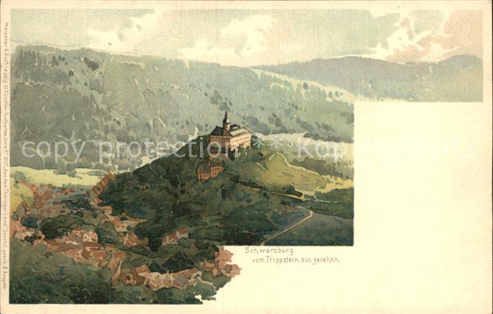 Schwarzburg Thueringer Wald Panorama Blick vom Trippstein Kuenstlerkarte