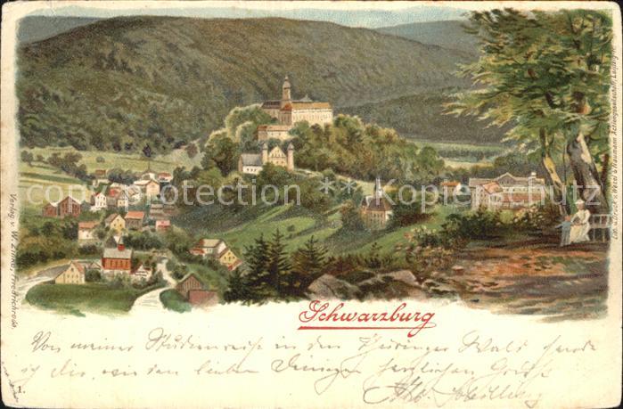 Schwarzburg Thueringer Wald Panorama Kuenstlerkarte