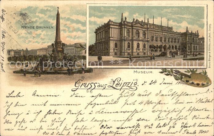 LEIPZIG Sachsen Mende Brunnen Museum Litho