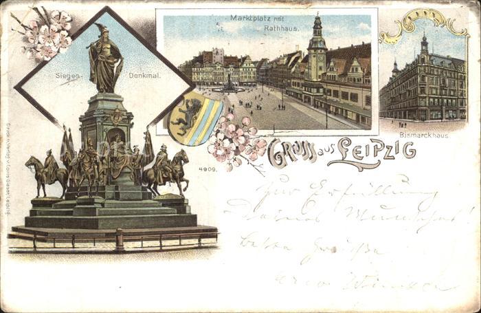 LEIPZIG Sachsen Siegesdenkmal Marktplatz mit Rathaus Bismarckhaus Reichspost Lit