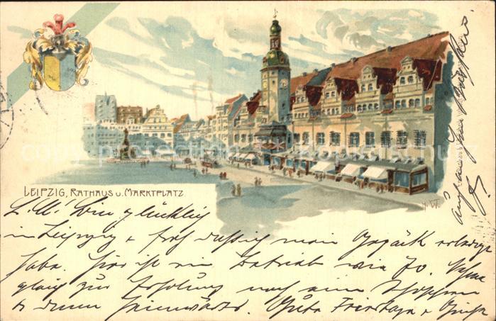 LEIPZIG Sachsen Rathaus und Marktplatz Litho