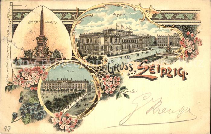LEIPZIG Sachsen Mendebrunnen Museum Post Litho