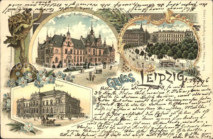 LEIPZIG Sachsen Deutsches Buchhaendlerhaus Reichsbank Boerse Litho