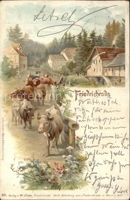 Friedrichroda Viehtrieb durch den Ort Kuehe Litho