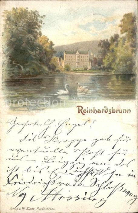 Reinhardsbrunn Schwanenteich Schloss Litho