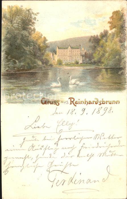 Reinhardsbrunn Schwanenteich Schloss Kuenstlerkarte