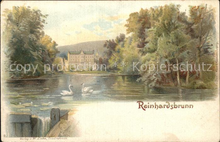 Reinhardsbrunn Schwanenteich Schloss Kuenstlerkarte