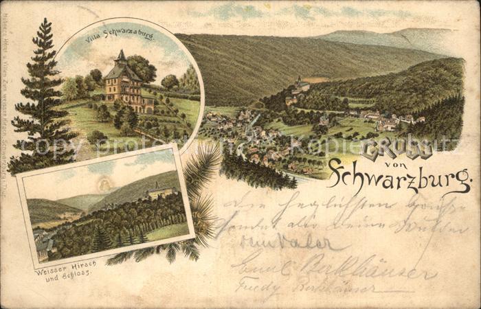 Schwarzburg Thueringer Wald Villa Schwarzaburg Weisser Hirsch Schloss Litho