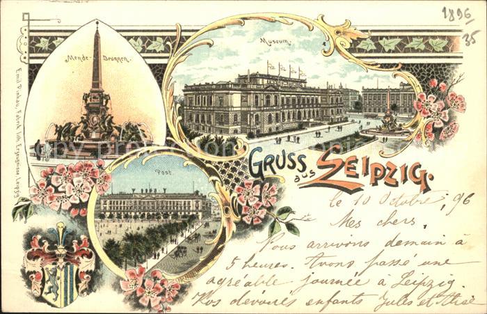 LEIPZIG Sachsen Mendebrunnen Museum Post Litho