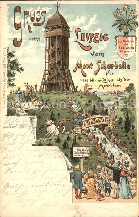 LEIPZIG Sachsen Aussichtsturm Mont Scherbelino Litho