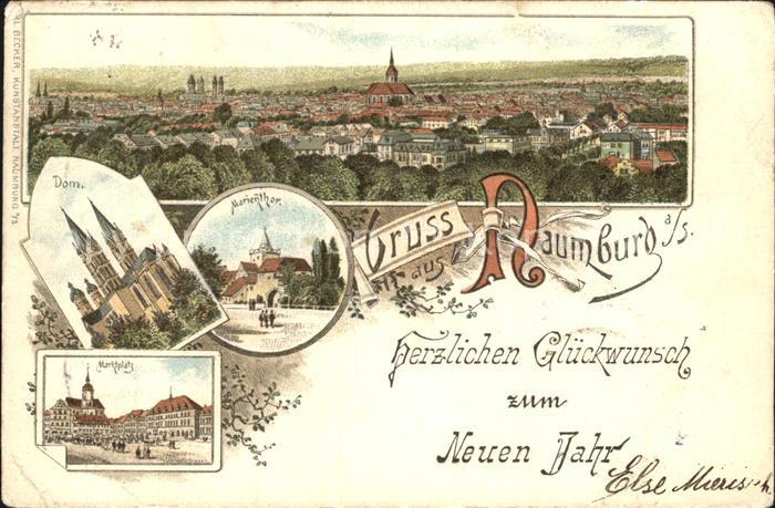 Naumburg Saale Blick ueber die Stadt Dom Marientor Marktplatz Neujahrskarte Lith