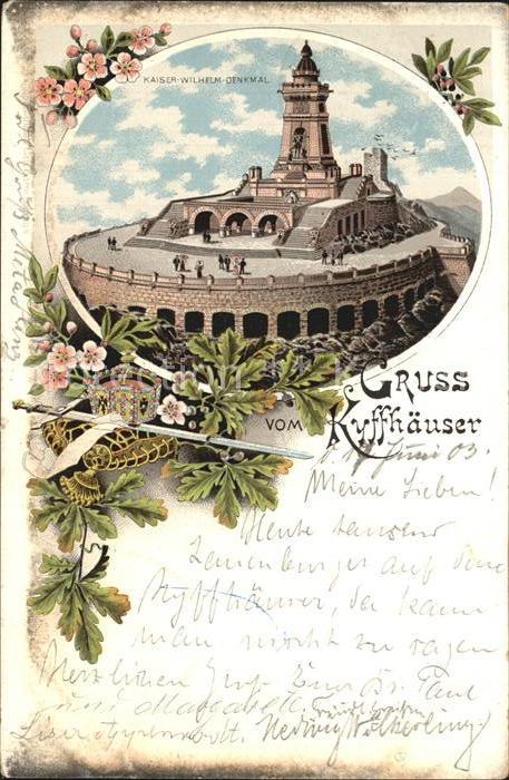 Kyffhaeuser Kaiser Wilhelm Denkmal Krone Eichenlaub Litho