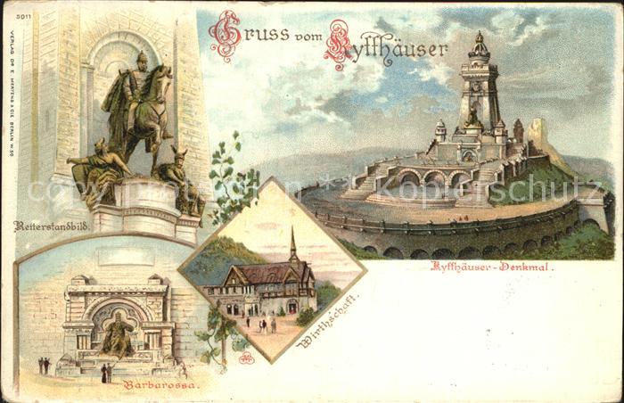 Kyffhaeuser Kaiser Wilhelm Denkmal Reiterstandbild Barbarossa Wirtschaft Litho R