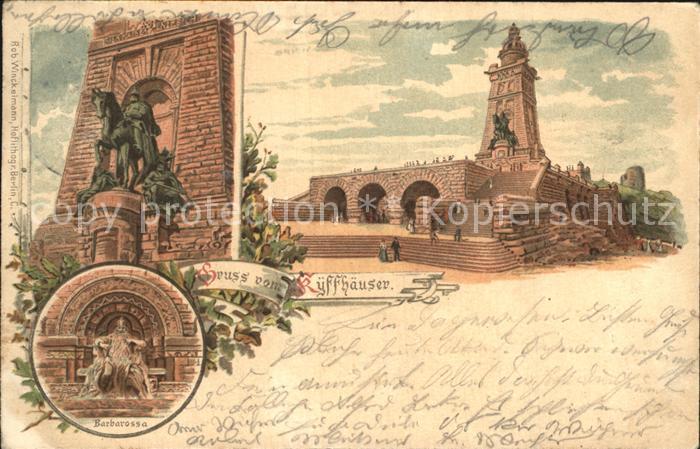 Kyffhaeuser Kaiser Wilhelm Denkmal Reiterstandbild Barbarossa Litho