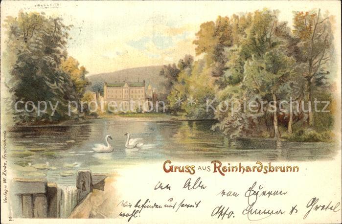 Reinhardsbrunn Schwanenteich Schloss Kuenstlerkarte