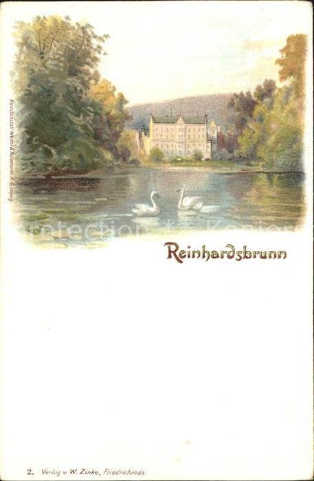Reinhardsbrunn Schwanenteich Schloss Kuenstlerkarte