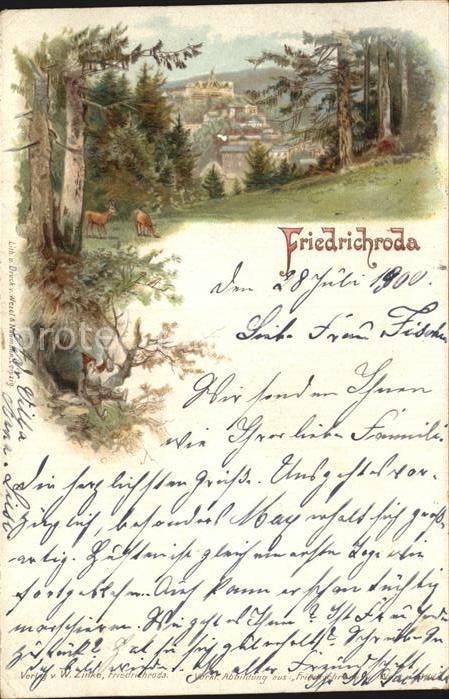 Friedrichroda Partie im Wald Rehe Zwerg Kuenstlerkarte