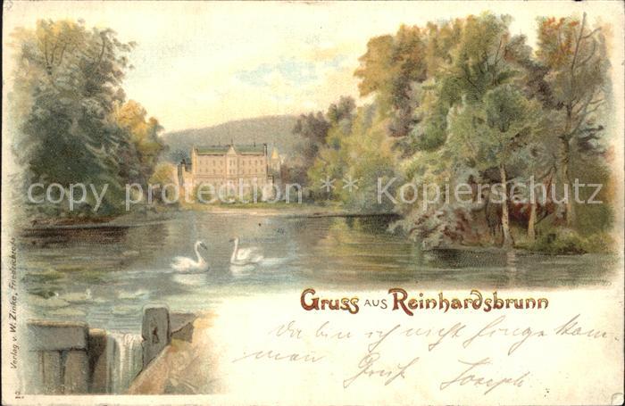 Reinhardsbrunn Schwanenteich Schloss Kuenstlerkarte