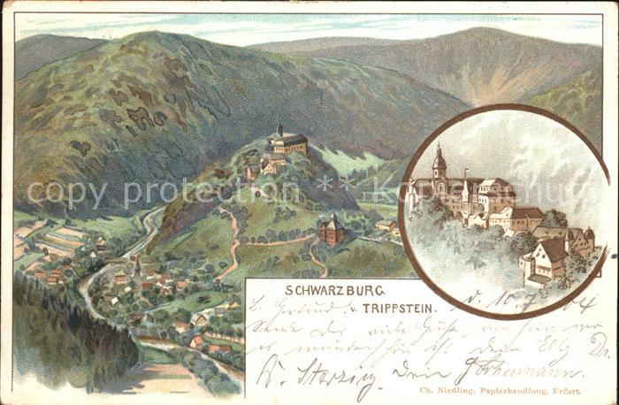 Schwarzburg Thueringer Wald Panorama Blick vom Trippstein