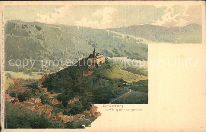 Schwarzburg Thueringer Wald Panorama Blick vom Trippstein