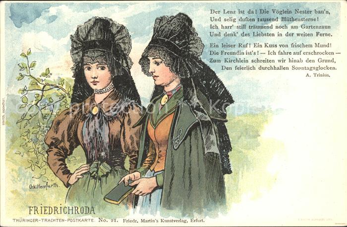 Friedrichroda Thueringer Trachten Postkarte No 21 Gedicht A. Trinius
